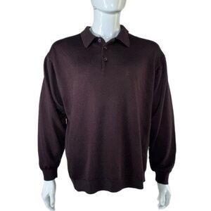 Pronto Uomo Men’s Burgundy Long Sleeve Knit Polo Sweater Shirt